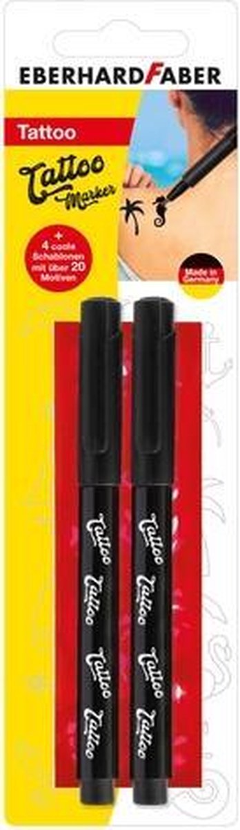 Eberhard faber tattoo stiften - 2 stuks - zwart - met sjablonen - ef-559597