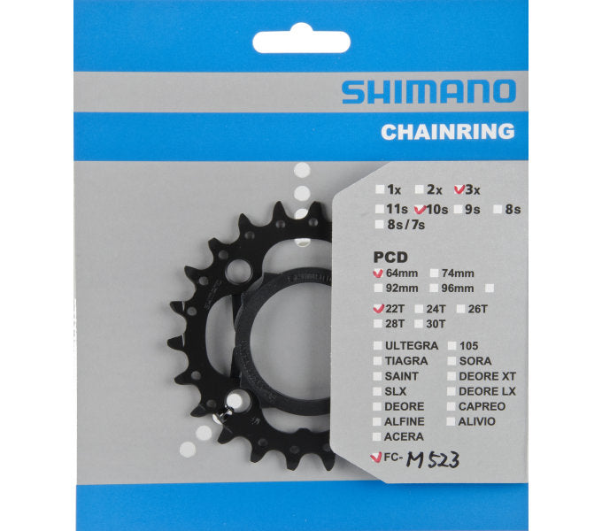 Kettingblad Shimano FC-MT500 FC-M523 10 speed - 22 tands (AN) - zwart