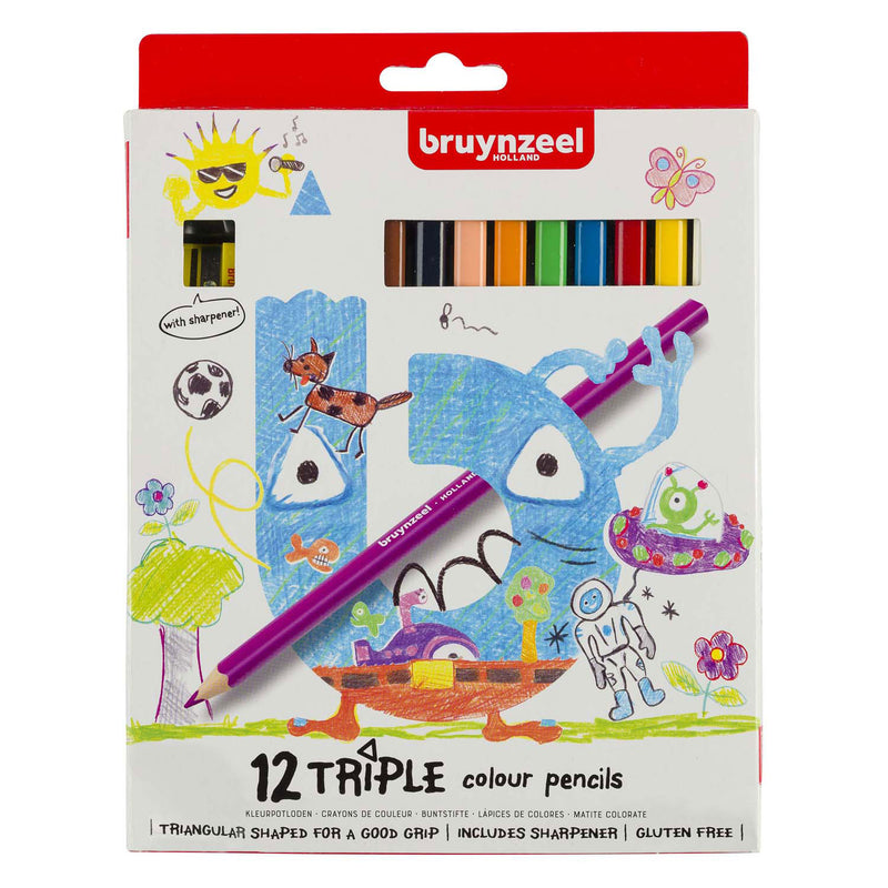 Afbeelding laden in galerijviewer, Bruynzeel kids triple kleurpotloden set 12
