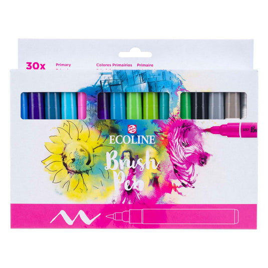 Ecoline brush pen set primair, 30 kleuren