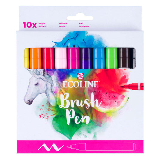 Bruynzeel ecoline brush pen set helder, 10 kleuren