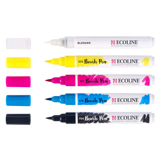 Bruynzeel ecoline brush pen set primair, 5 kleuren