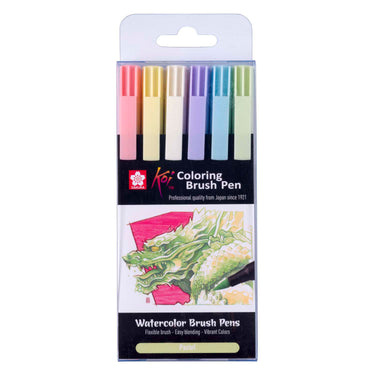 Sakura koi colouring brush pen set pastel, 6 kleuren