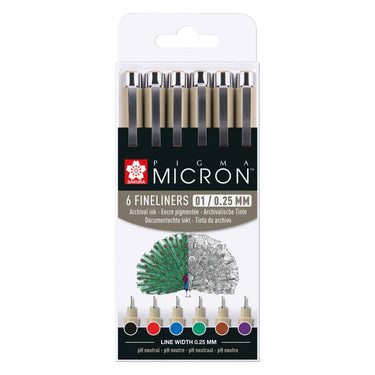 Sakura pigma micron 01 etui met 6 basic kleuren