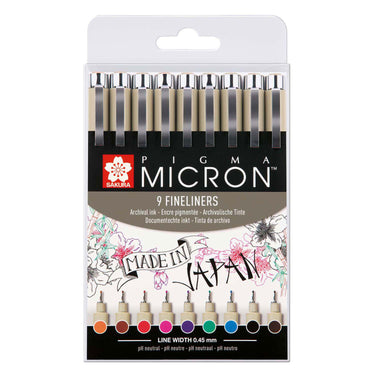 Sakura pigma micron 05 fineliners etui - 9 kleuren - 0.45mm