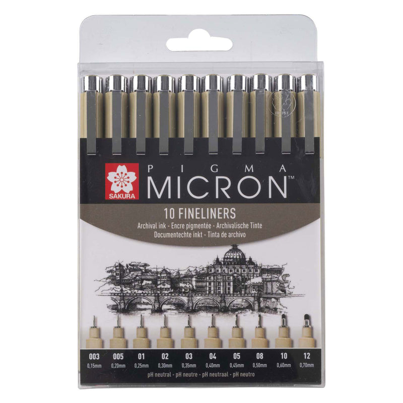 Afbeelding laden in galerijviewer, Sakura pigma micron etui fineliners - 10 fineliners - zwart
