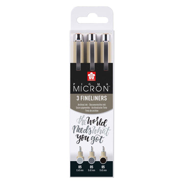 Sakura pigma micron 05 fineliner set, 3 pennen, zwartgrijs