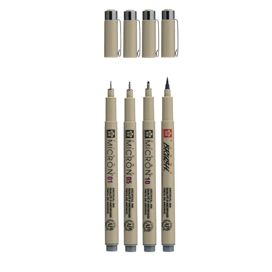 Sakura pigma micron fineliner set, 4 maten, koelgrijs