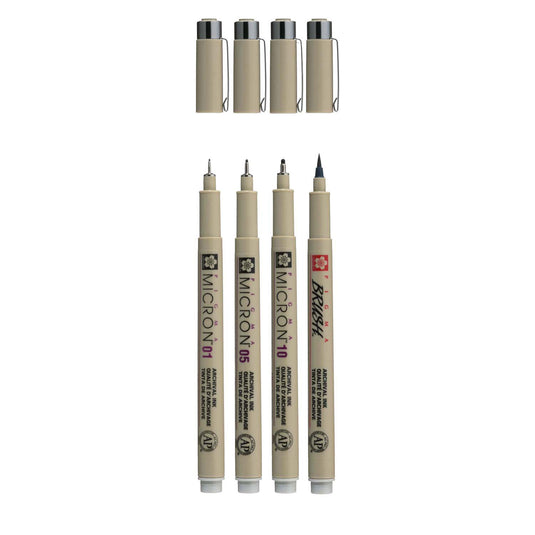 Sakura pigma micron fineliner set, 4 maten, licht koelgrijs