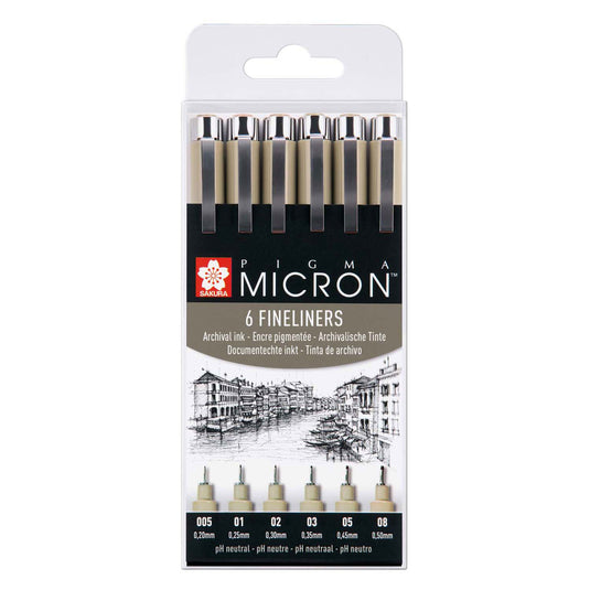 Sakura pigma micron fineliners etui - 6 fineliners - zwart