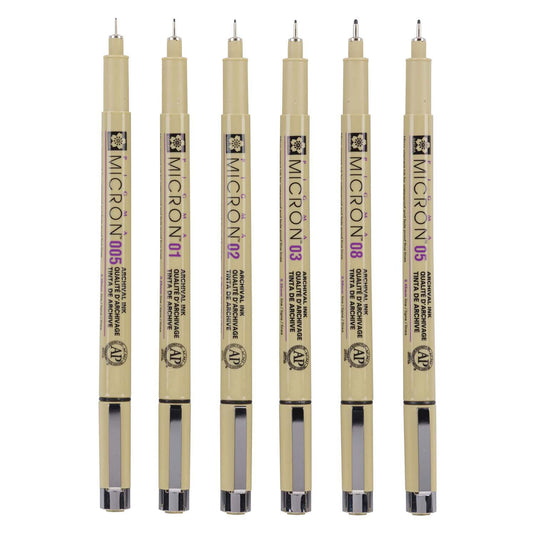 Sakura pigma micron fineliners etui - 6 fineliners - zwart