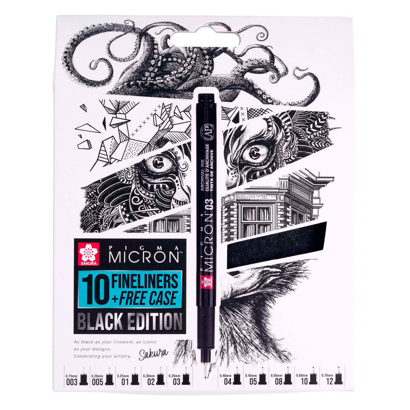 Load image into Gallery viewer, Sakura • pigma micron black edition set + gratis etui | 10 pennen, zwart
