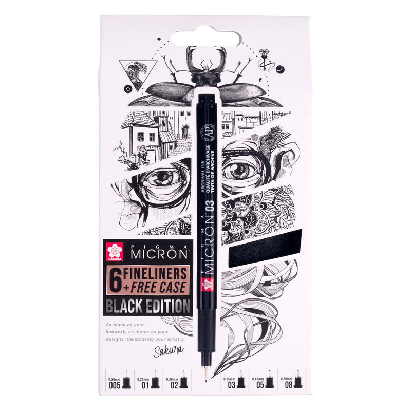 Load image into Gallery viewer, Sakura pigma micron black edition set en gratis etui, 6st
