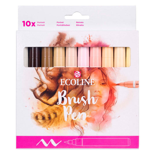 Bruynzeel ecoline brush pen set portret, 10 kleuren