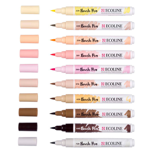 Ecoline brush pen set portret, 10 kleuren