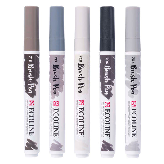 Ecoline brush pen set schaduw, 5 kleuren