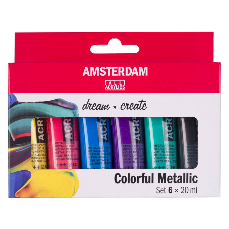 Afbeelding laden in galerijviewer, Royal talens amsterdam standard series acrylverf kleurrijke metallic set | 6 x 20 ml
