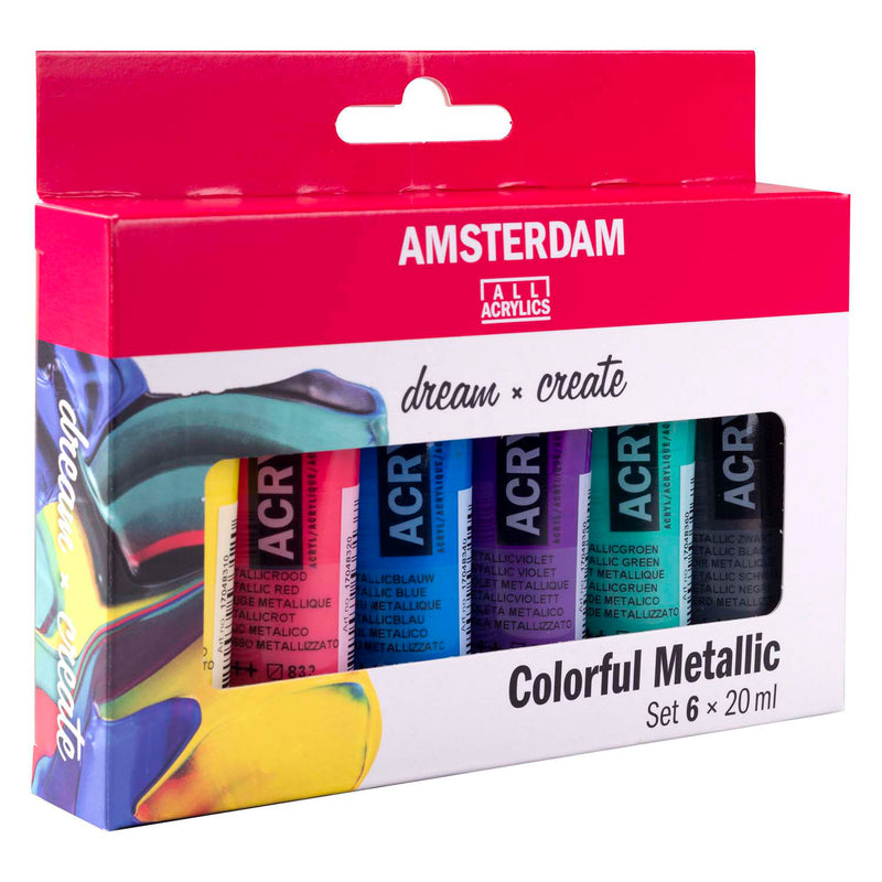 Afbeelding laden in galerijviewer, Royal talens amsterdam standard series acrylverf kleurrijke metallic set | 6 x 20 ml
