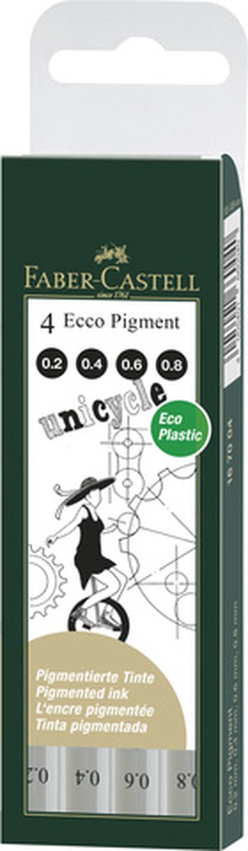 Faber-castell fineliners - ecco pigment - 4-delig etui 0,2mm 0,4mm 0,6mm 0,8mm - zwart - fc-167004