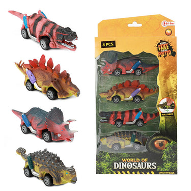 Toi-toys world of dinosaurs dino pullback auto, 4st.