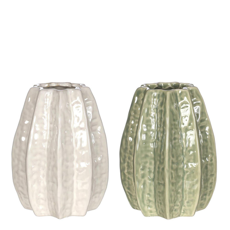 Afbeelding laden in galerijviewer, Ideas 4 seasons carambola vaas ã˜11,5 x h.15 cm 2 ass creme groen keramiek
