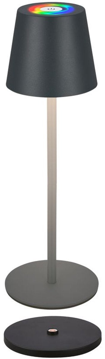 B.k.licht briloner cilano - oplaadbare rgbw tafellamp - snoerloze lamp - dimbaar - voor buiten en binnen - met oplaadstation - 36 x ø10.5 cm - antraciet