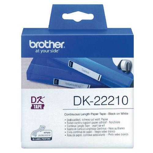 Lettertape brother dk22210 29mm x 30500mm wit