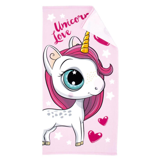 Lobbes badhanddoek unicorn microvezel roze 70x140 cm eenhoorn strand.