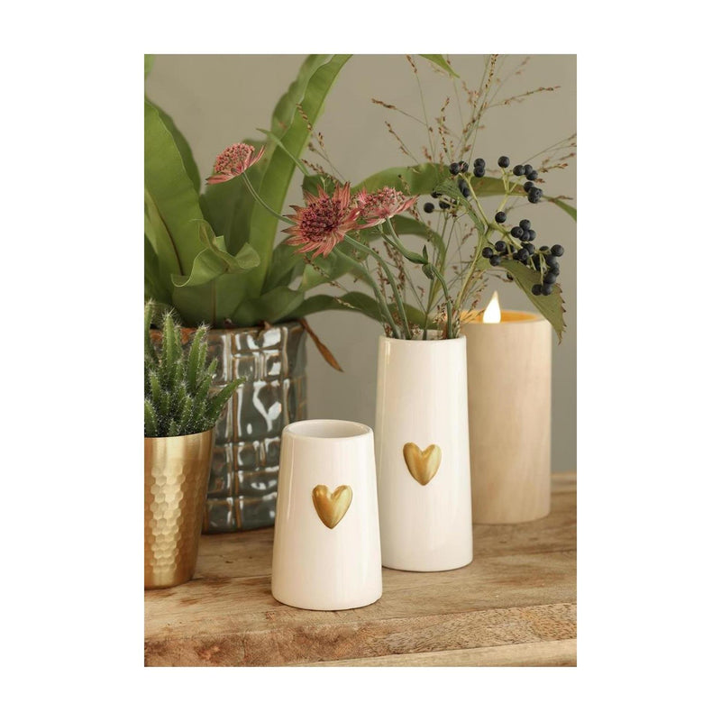 Afbeelding laden in galerijviewer, Ideas 4 seasons vaas wit met goudenhart ã˜6 h.9 cm keramiek

