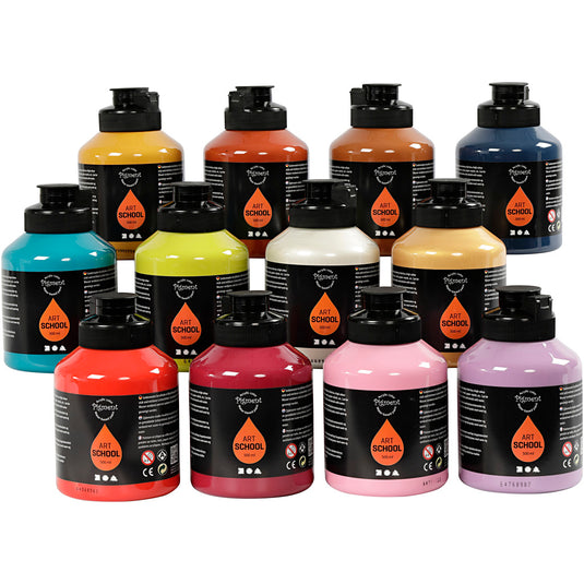 Pigment acryl verf , semi-glanzend, extra kleuren, 12x500 ml 1 doos