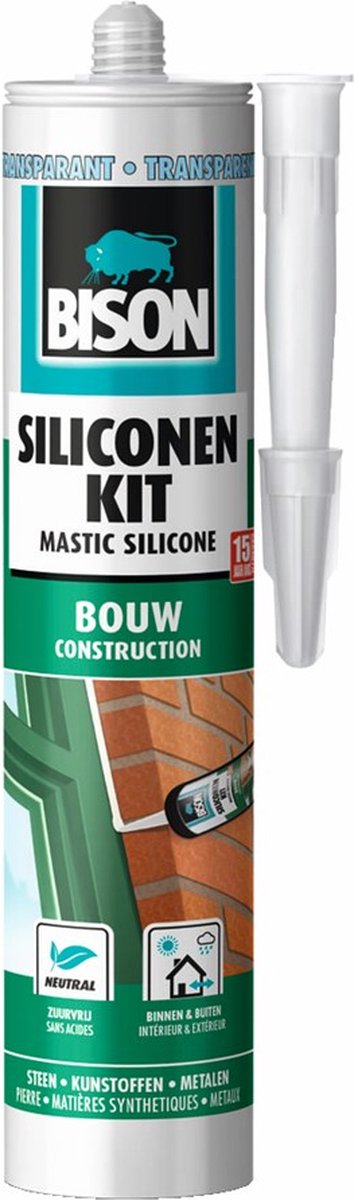 Bison siliconenkit bouw transparant koker 300 ml blijvend elastisch, waterbestendig, alle bouwafdichtingen