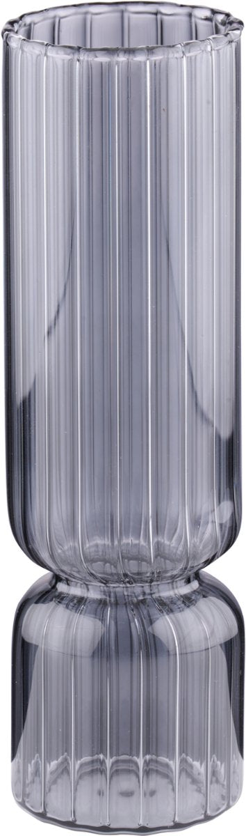 Arti casa vaas - ø5xh17 cm - geribbelde vaas transparant grijs - vaas voor bloemen en decoratie - moderne vaas voor interieur - grijs