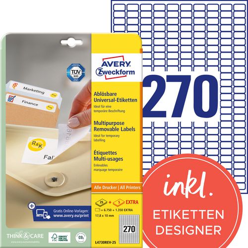 Herkleefbare etiketten avery zweckform wit