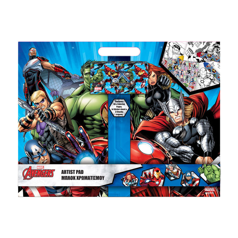 Load image into Gallery viewer, Tekenblok avengers met stickers en 3 krijtjes, 40 vellen
