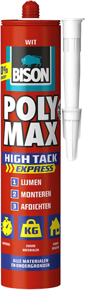 Bison poly max express wit - 2e koker halve prijs - montagelijm, lijmen,monteren en afdichten, unieke smp technologie, oplosmiddelvrij, binnen en buiten, vrijwel alle ondergronden