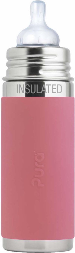 Pura thermos speenfles 260 ml - thermoskan - thermosfles - plasticvrij - met isolatiewand - voorkomt maagkrampen - inclusief siliconen speen, reisdop en sleeve - roze