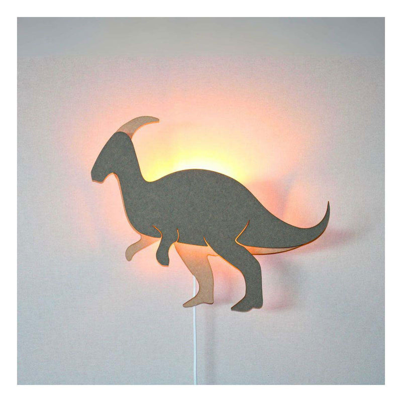 Load image into Gallery viewer, Van tjalle en jasper - dino wandlamp parasaurolopus - hout
