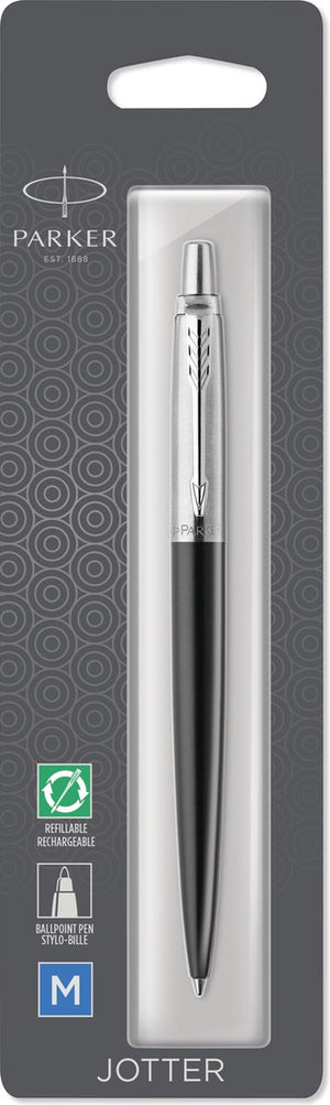 Parker jotter-balpen | bond street black met chromen rand | medium punt met blauwe inkt