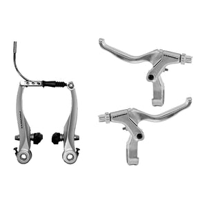 remset V-brake met remgrepen aluminium zilver