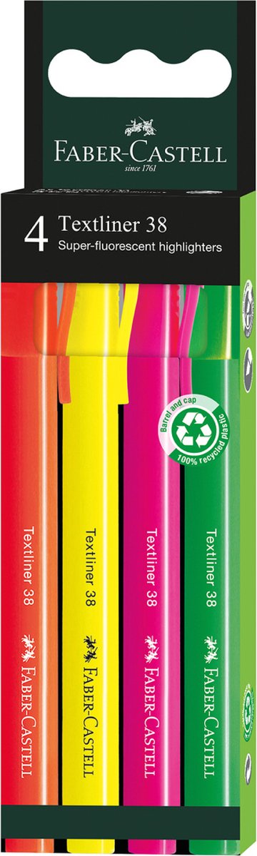 Faber-castell tekstmarker 38 - etui 4 stuks - fc-157774