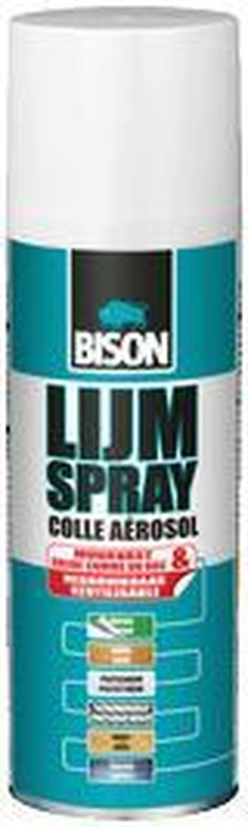 Bison lijmspray universal spuitbus 200 ml - handige lijmspray voor het permanent of tijdelijk verlijmen van papier, karton, foto's, posters, collages, metaalfolies, isolatie- en decoratiematerialen, vilt, textiel en meer