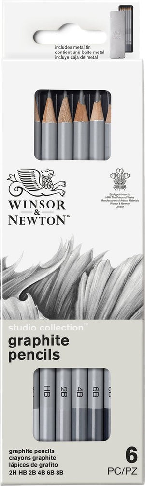 Winsor newton 0490006 grafietpotloden set x6 studio collection – schetspotloden tekenpotloden 2h-8b in metalen blik