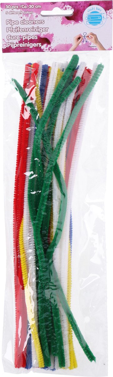Afbeelding laden in galerijviewer, Craft chenille draad 30cm - 30 stuks - flexibel en makkelijk te vormen - geschikt voor knutselprojecten - kinderen en volwassenen - 5 kleuren - rood, groen, geel, blauw, wit
