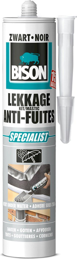 Bison lekkagekit zwart koker 300 ml, elastische afdichtingskit, waterdichte reparaties, voegen en scheuren op en rondom het dak, makkelijk aan te brengen kit