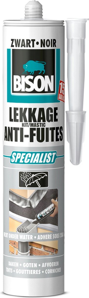 Afbeelding laden in galerijviewer, Bison lekkagekit zwart koker 300 ml, elastische afdichtingskit, waterdichte reparaties, voegen en scheuren op en rondom het dak, makkelijk aan te brengen kit
