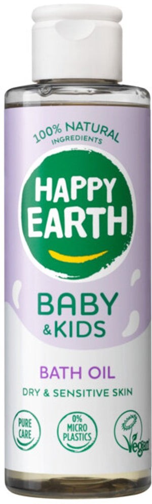Happy earth badolie baby kids - 100% natuurlijke ingrediënten - microplasticvrij - babyverzorging – met plantaardige huidverzachter – geschikt voor pasgeborenen - 150ml