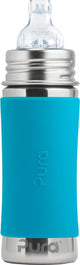 Pura tuitfles 325 ml - tuitbeker - meegroeiend - plasticvrij - vaatwasserbestendig - inclusief siliconen tuit, reisdop en sleeve - aqua