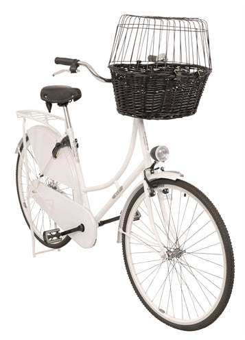 Cargue la imagen en el visor de la galería, Trixie wilgen fietsmand voorop zwart met kussen en kap
