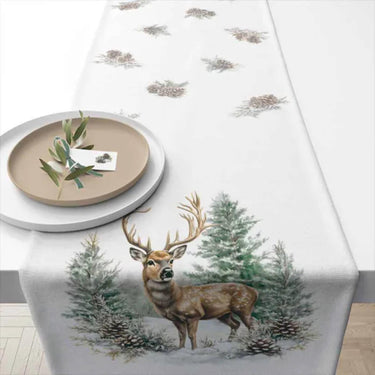 Ambiente tafelloper winter stag 40x150 cm white 100% katoen