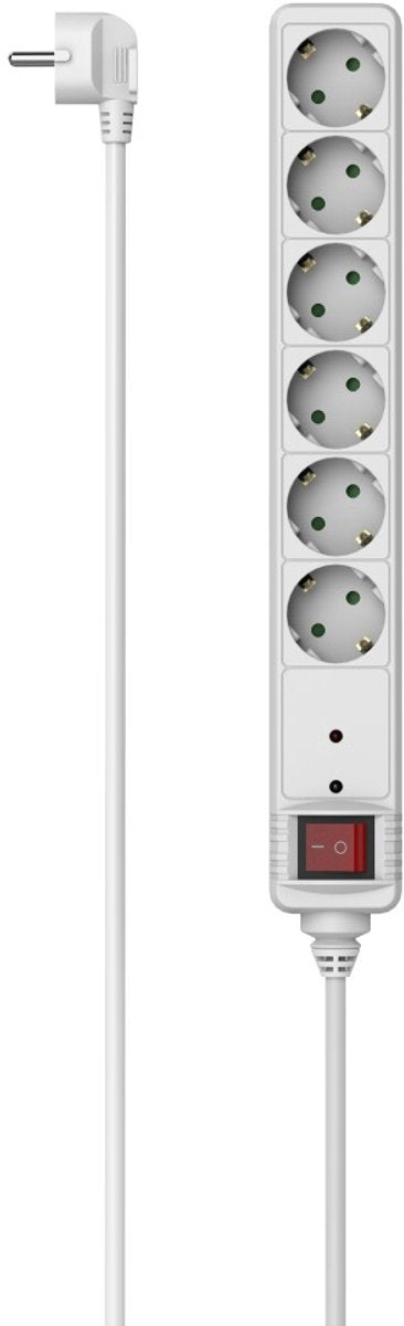 Hama stekkerdoos met schakelaar - 6-voudig - 3m kabel - met overspanningsbeveiliging - wit